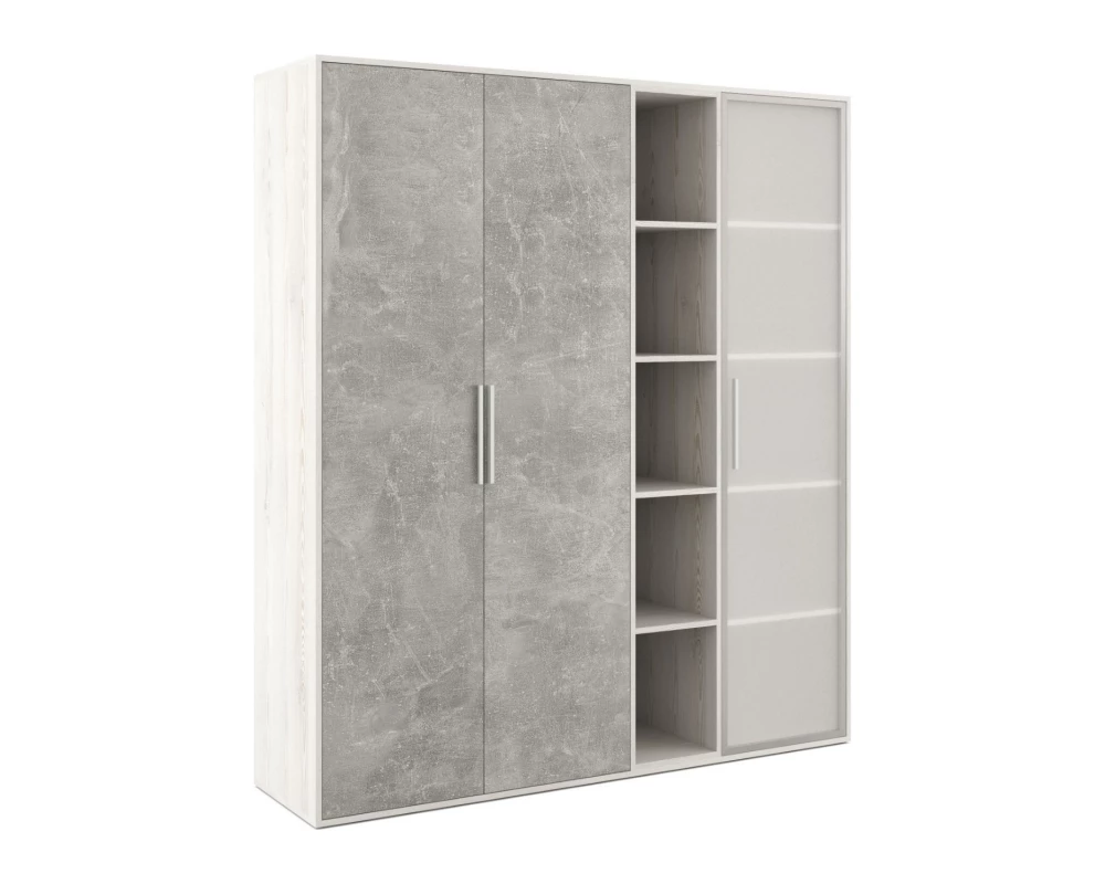 Шкаф высокий 3 створки стекло, с нишей Би-тон / B-tone Сосна/Бетон светлый