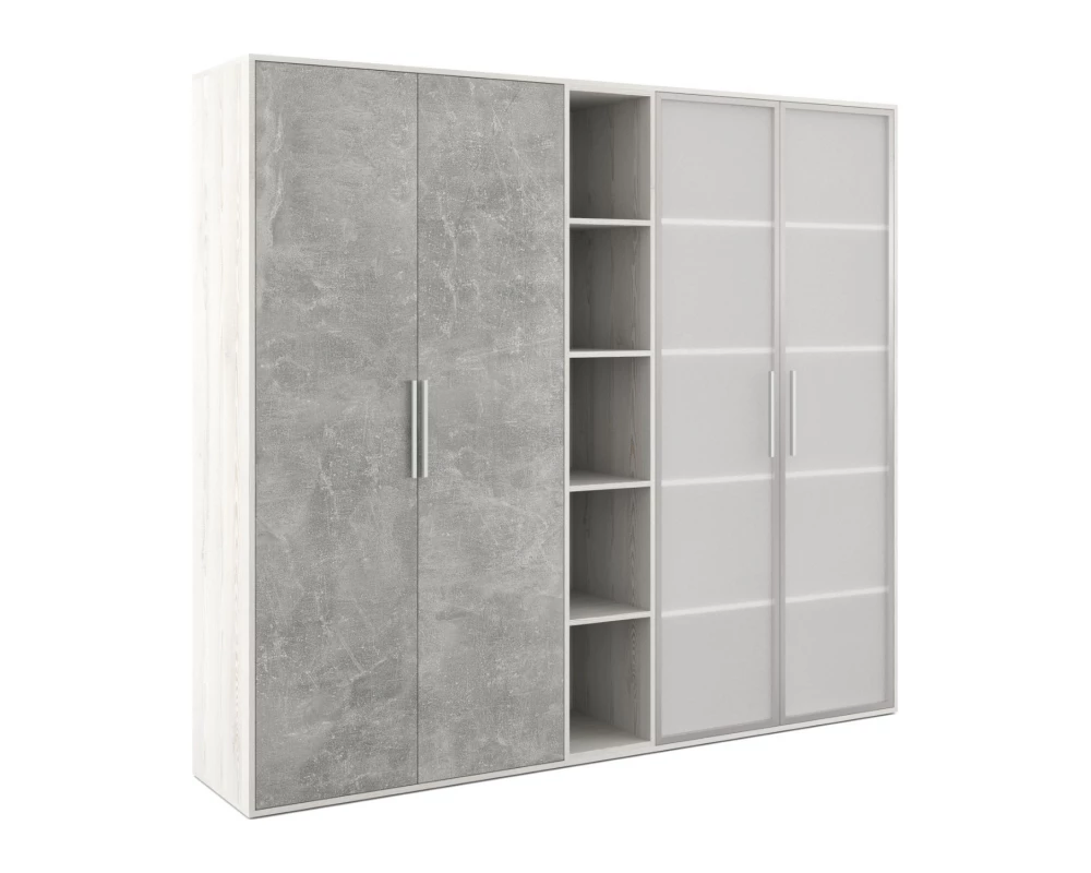Шкаф высокий 4 створки стекло, с нишей Би-тон / B-tone Сосна/Бетон светлый