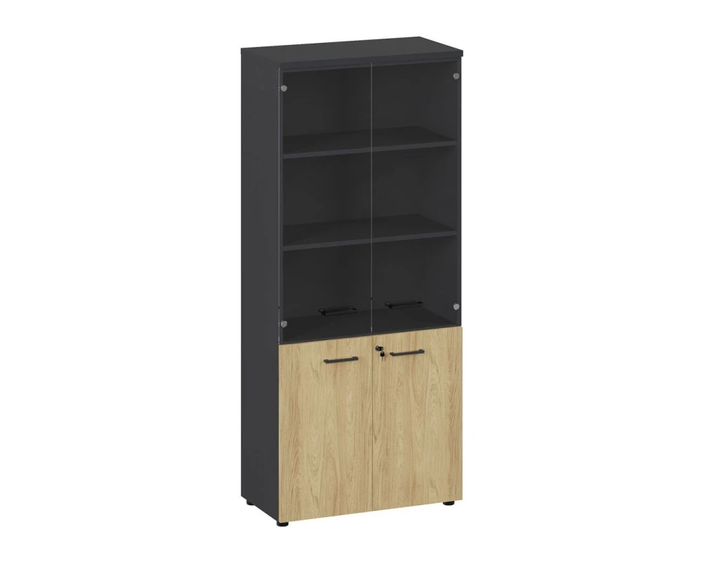 Шкаф высокий комби стекло ч. 80х42х185 Flex Гикори/Графит