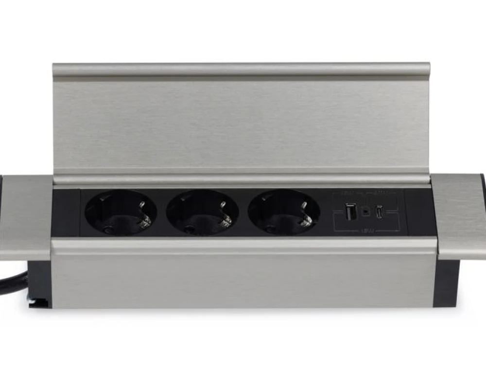 Блок розеток с откидной крышкой (3 розетки, USB-A, USB-C) 260x66x11 Рива / Riva