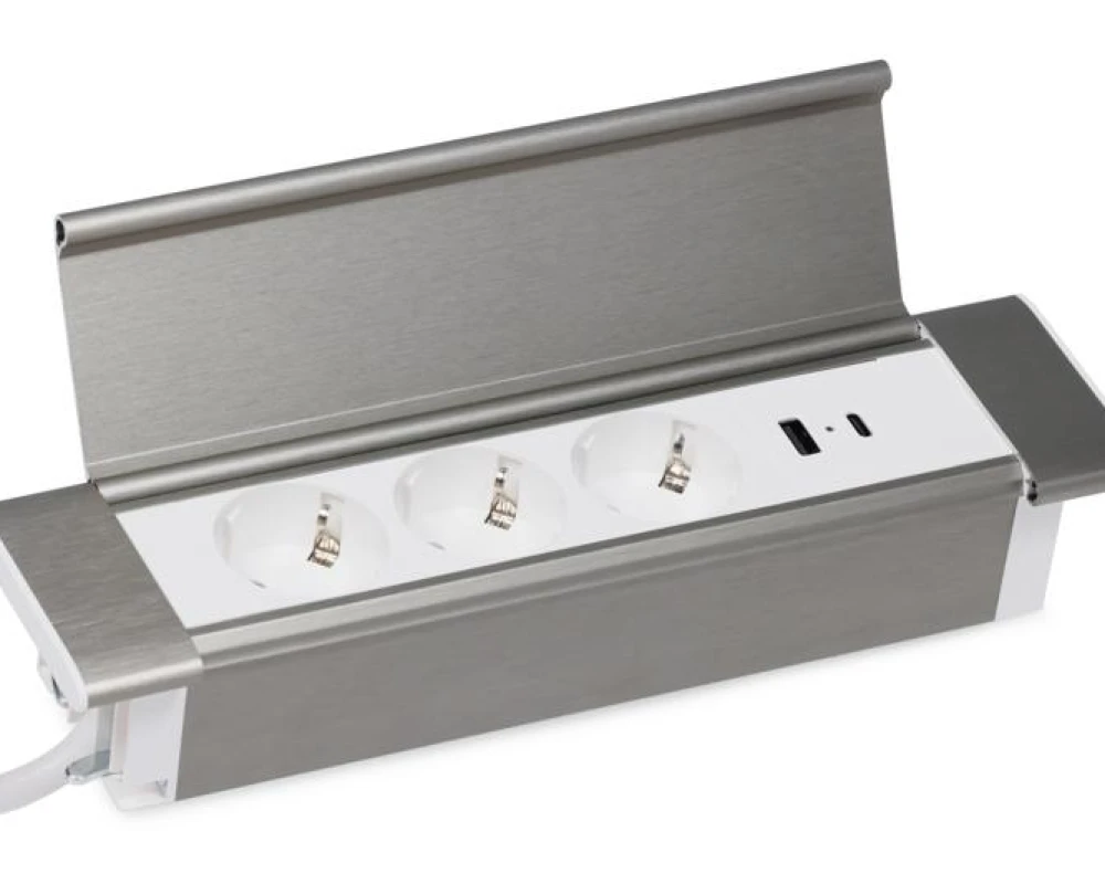Блок розеток с откидной крышкой (3 розетки, USB-A, USB-C) 260x66x11 Рива / Riva