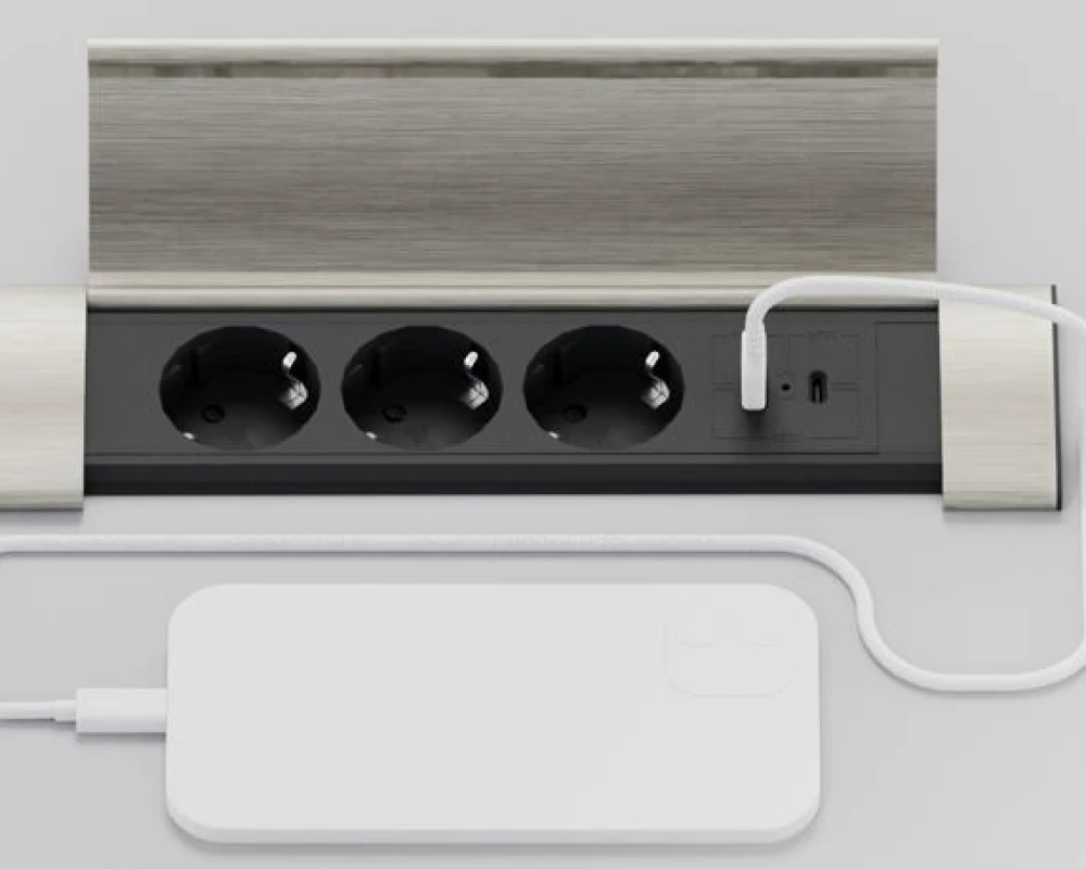 Блок розеток с откидной крышкой (3 розетки, USB-A, USB-C) 260x66x11 Рива / Riva