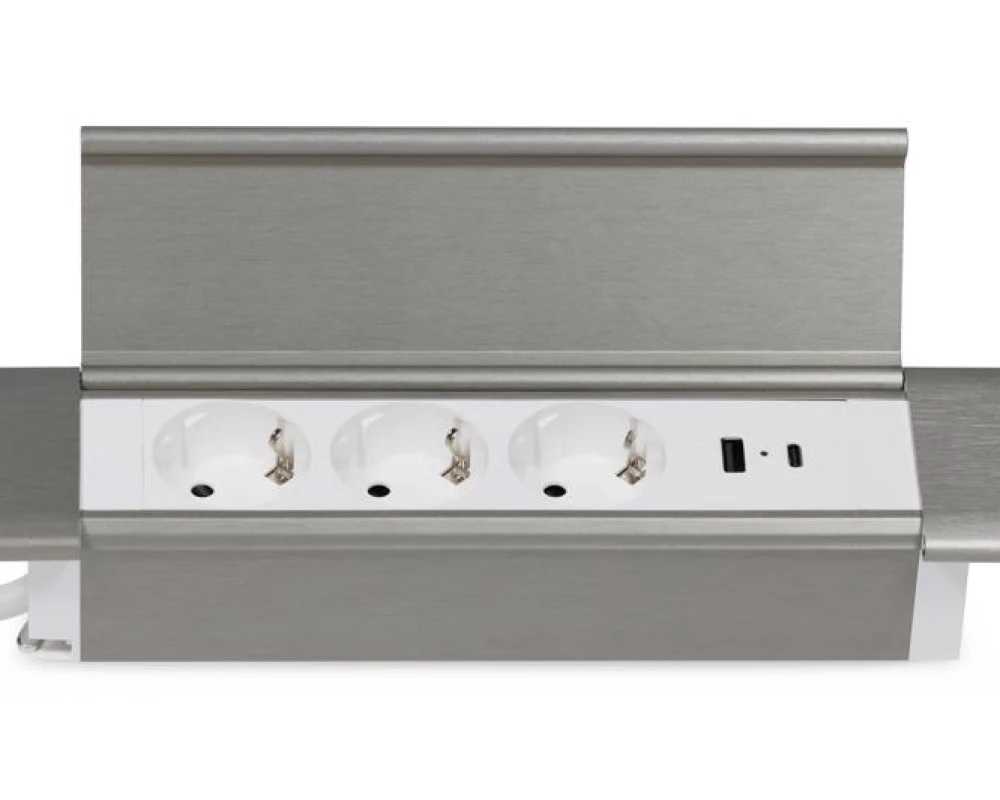 Блок розеток с откидной крышкой (3 розетки, USB-A, USB-C) 260x66x11 Рива / Riva