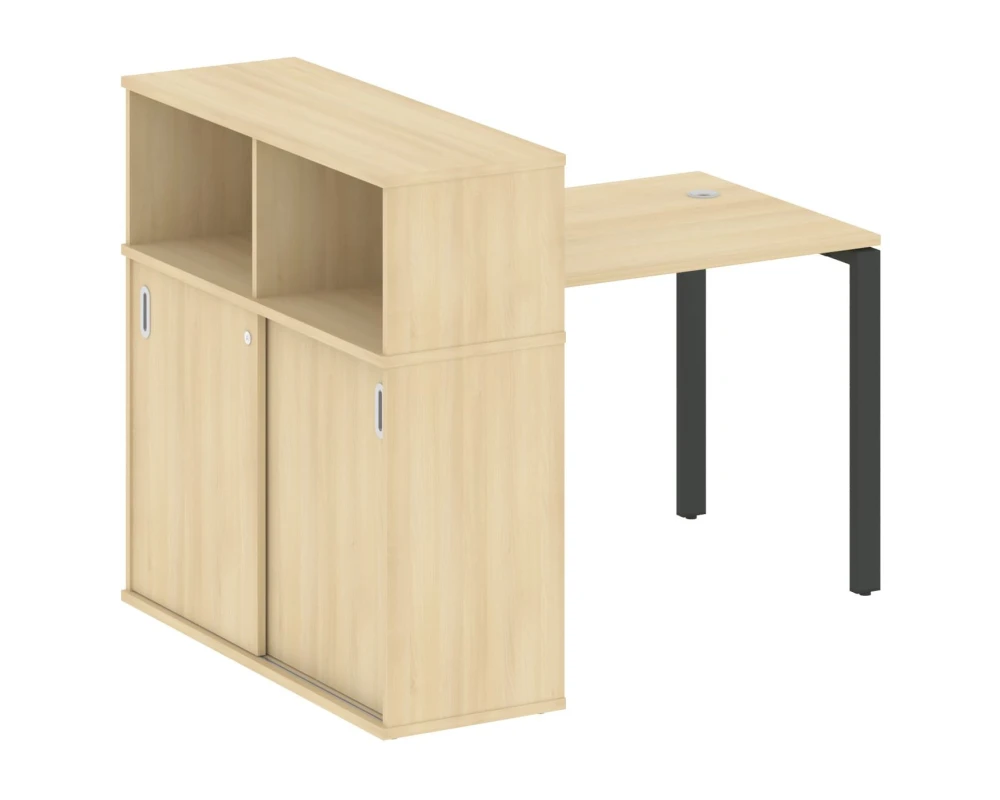 Стол письменный на П-образном м/к с опорным шкафом-купе 141x112x109,8 Метал Систем / Metal System