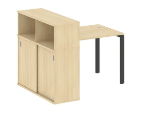 Стол письменный на П-образном м/к с опорным шкафом-купе 141x112x109,8 Метал Систем / Metal System images