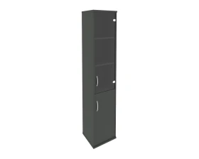 Шкаф высокий узкий правый 1 низкая дверь ЛДСП 1 средняя дверь стекло Рива / Riva images