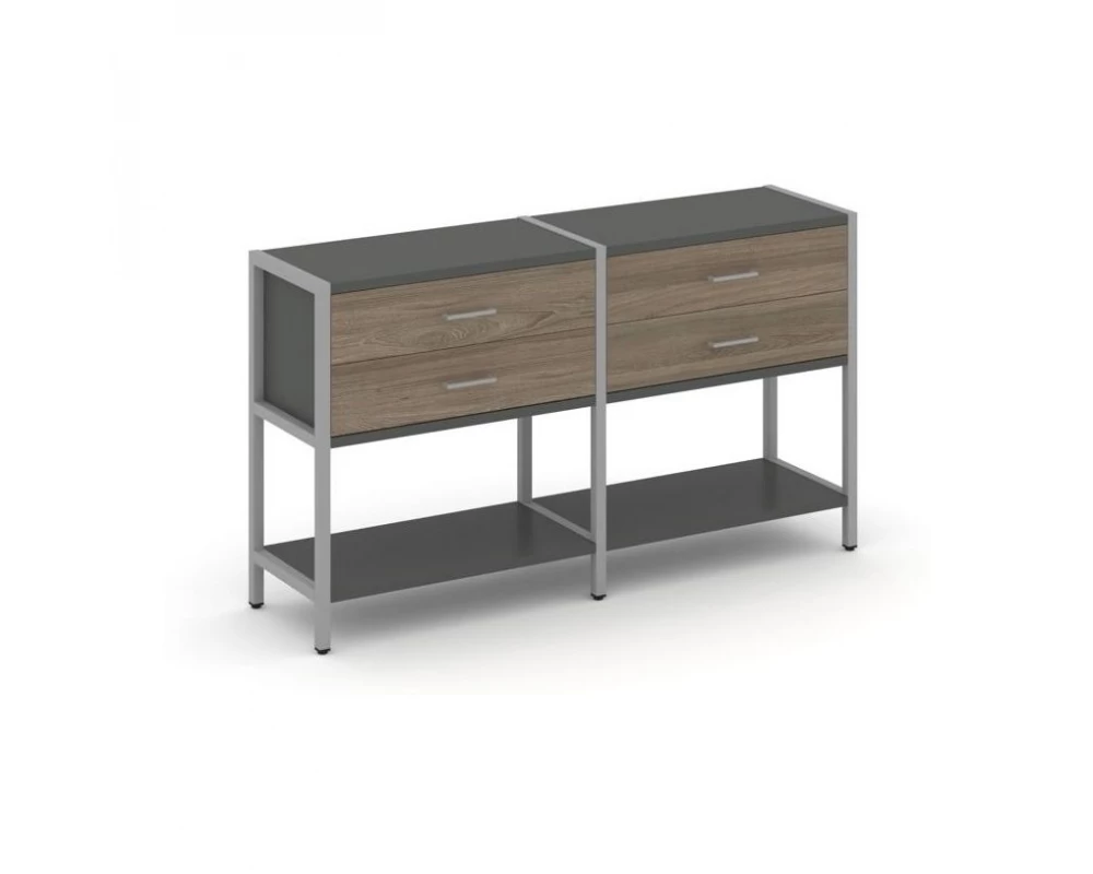 Двухсекционный стеллаж двухярусный с ящиками 1590х400х879 Shelf System