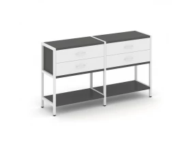 Двухсекционный стеллаж двухярусный с ящиками 1590х400х879 Shelf System images