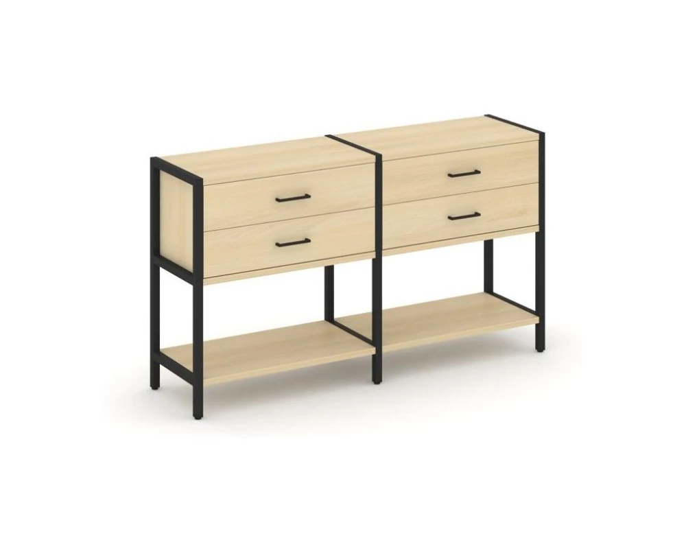 Двухсекционный стеллаж двухярусный с ящиками 1590х400х879 Shelf System