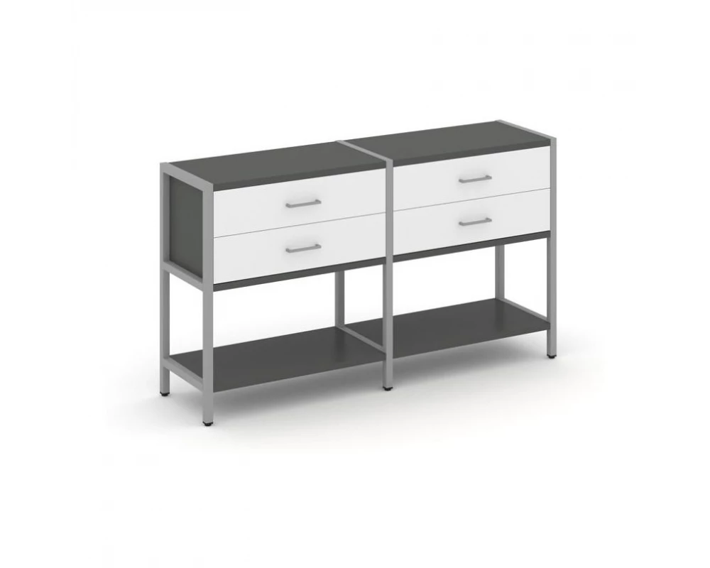 Двухсекционный стеллаж двухярусный с ящиками 1590х400х879 Shelf System