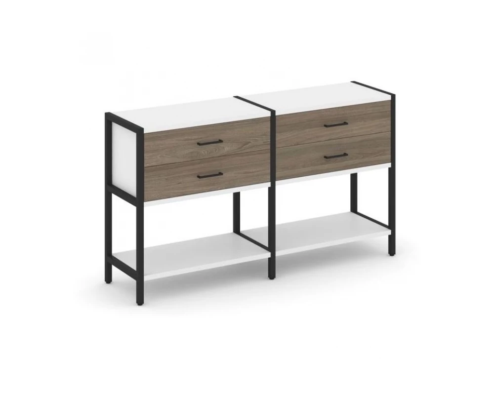 Двухсекционный стеллаж двухярусный с ящиками 1590х400х879 Shelf System