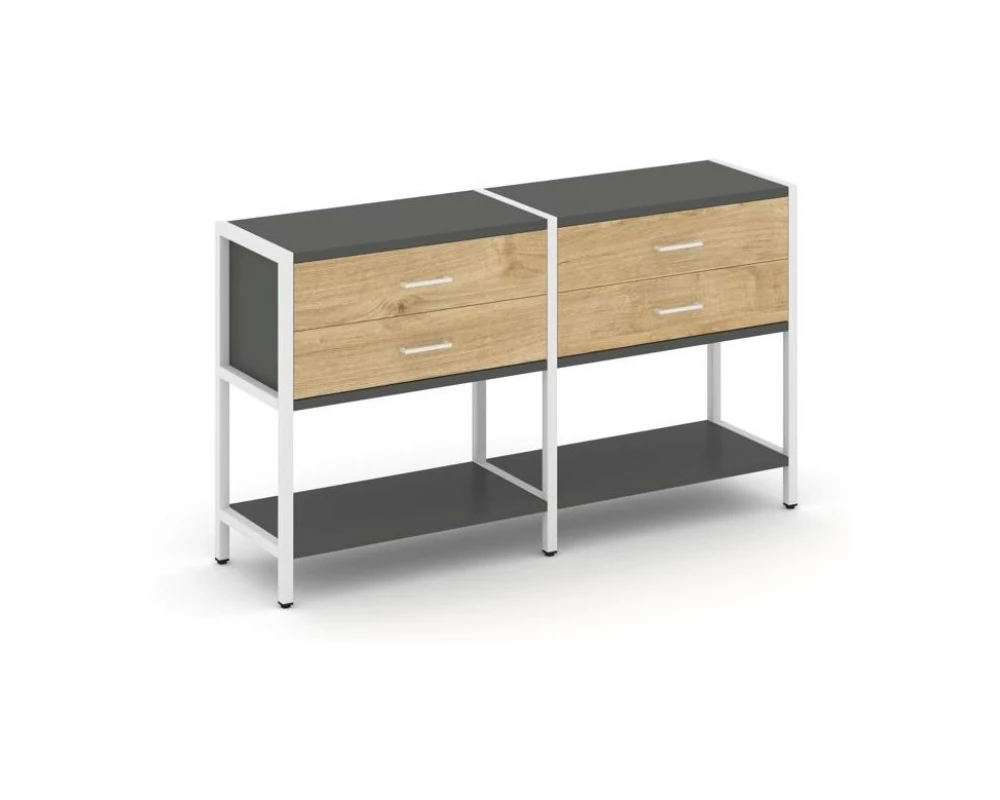 Двухсекционный стеллаж двухярусный с ящиками 1590х400х879 Shelf System