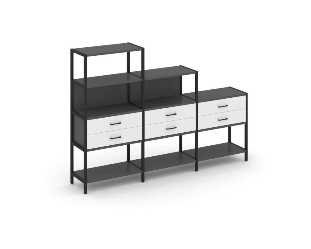 Трехсекционный стеллаж четырех/трех/двухярусный с ящиками 2730х400х1613 Шелф Систем / Shelf System