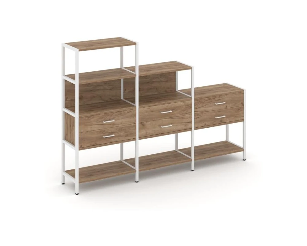 Трехсекционный стеллаж четырех/трех/двухярусный с ящиками 2730х400х1613 Шелф Систем / Shelf System