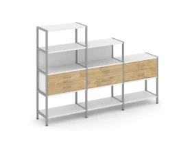 Трехсекционный стеллаж четырех/трех/двухярусный с ящиками 2730х400х1613 Шелф Систем / Shelf System images