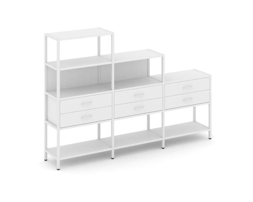 Трехсекционный стеллаж четырех/трех/двухярусный с ящиками 2730х400х1613 Шелф Систем / Shelf System