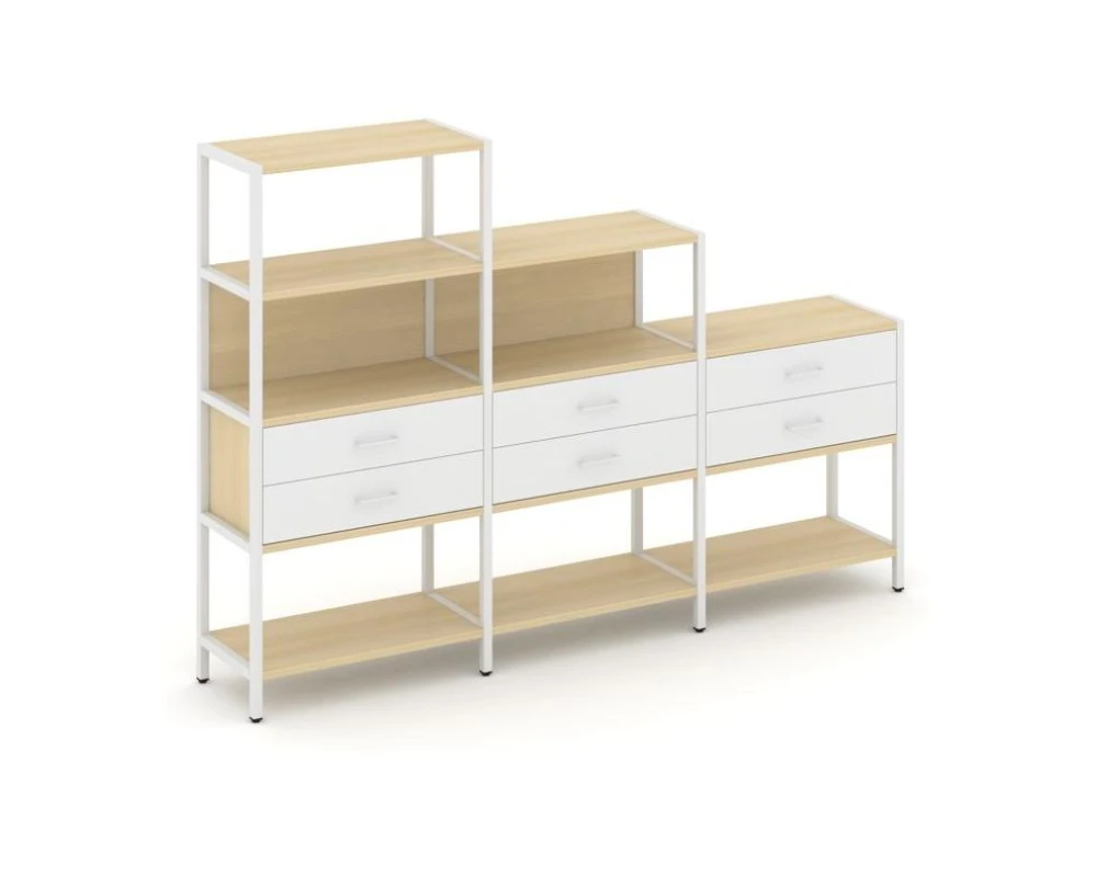 Трехсекционный стеллаж четырех/трех/двухярусный с ящиками 2730х400х1613 Шелф Систем / Shelf System