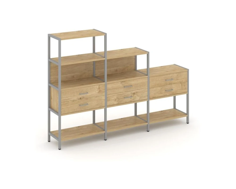 Трехсекционный стеллаж четырех/трех/двухярусный с ящиками 2730х400х1613 Шелф Систем / Shelf System