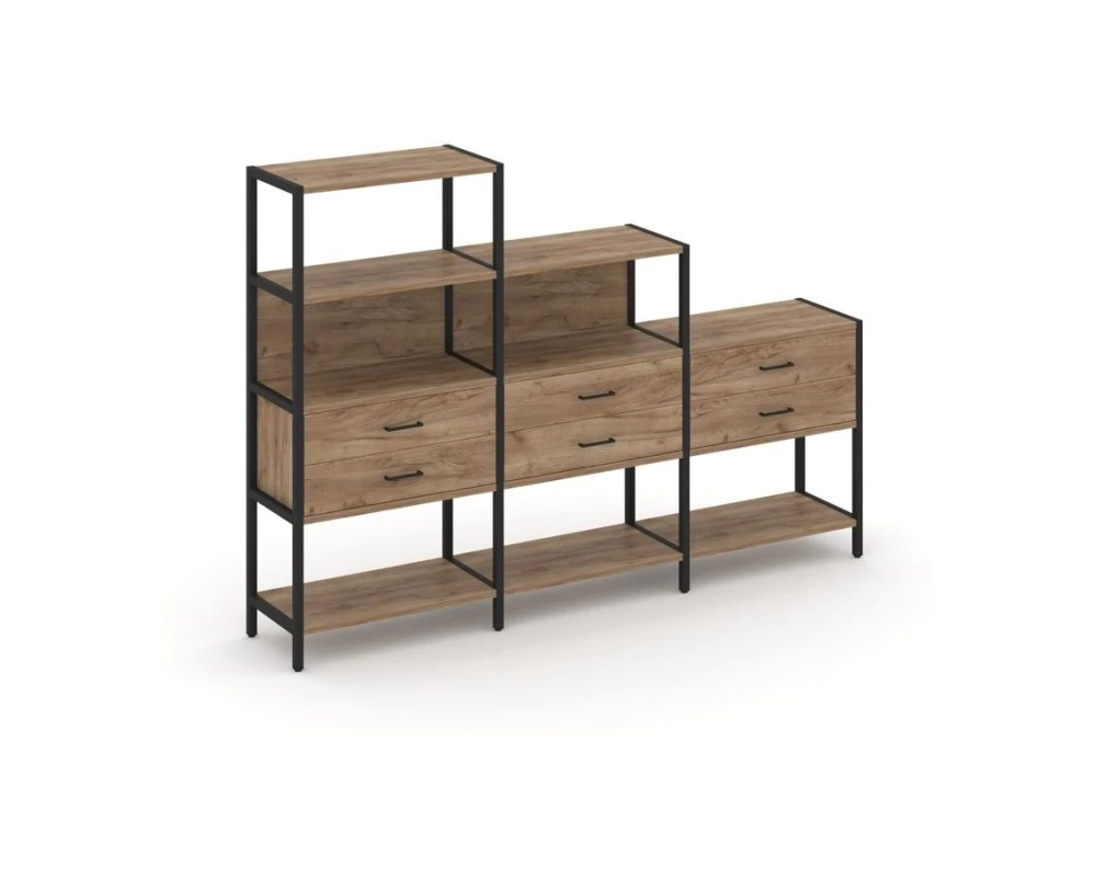 Трехсекционный стеллаж четырех/трех/двухярусный с ящиками 2730х400х1613 Шелф Систем / Shelf System