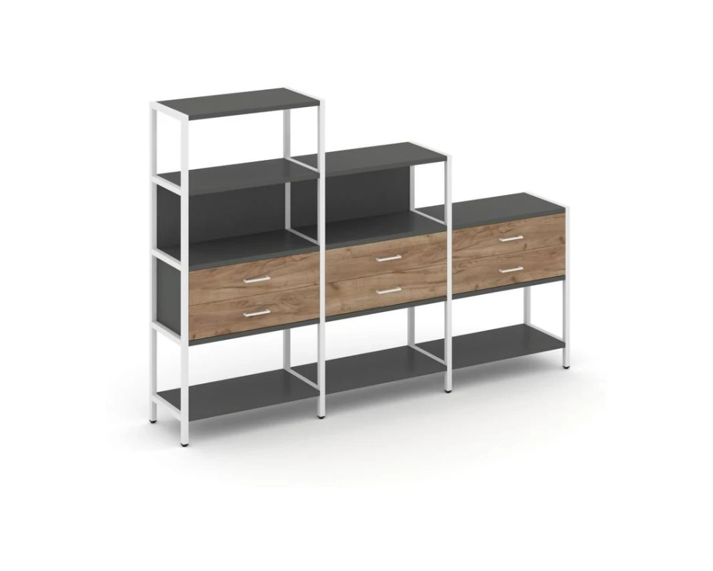 Трехсекционный стеллаж четырех/трех/двухярусный с ящиками 2730х400х1613 Шелф Систем / Shelf System