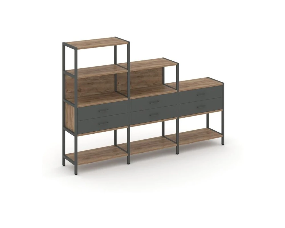 Трехсекционный стеллаж четырех/трех/двухярусный с ящиками 2730х400х1613 Шелф Систем / Shelf System