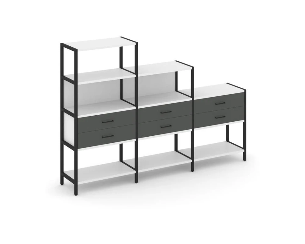 Трехсекционный стеллаж четырех/трех/двухярусный с ящиками 2730х400х1613 Шелф Систем / Shelf System