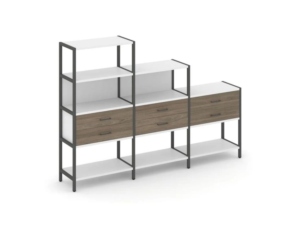 Трехсекционный стеллаж четырех/трех/двухярусный с ящиками 2730х400х1613 Шелф Систем / Shelf System