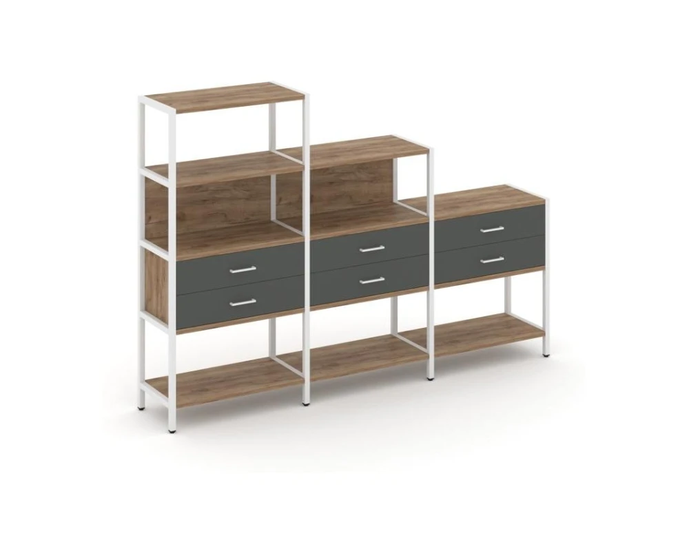 Трехсекционный стеллаж четырех/трех/двухярусный с ящиками 2730х400х1613 Шелф Систем / Shelf System