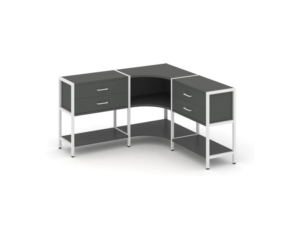 Трехсекционный угловой стеллаж двухярусный с ящиками 1590х1590х879 Шелф Систем / Shelf System