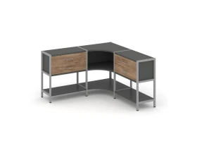 Трехсекционный угловой стеллаж двухярусный с ящиками 1590х1590х879 Шелф Систем / Shelf System images