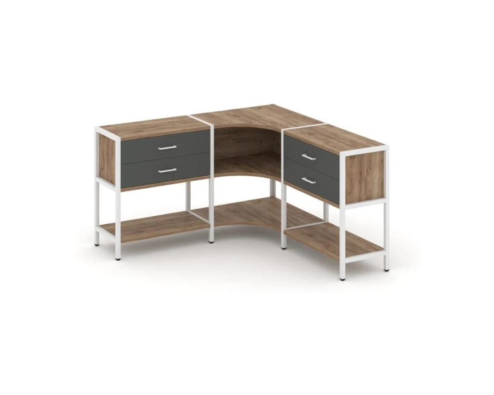 Трехсекционный угловой стеллаж двухярусный с ящиками 1590х1590х879 Шелф Систем / Shelf System