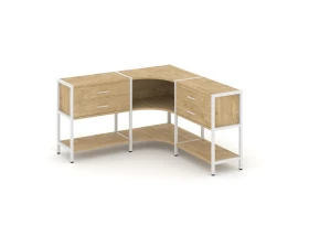 Трехсекционный угловой стеллаж двухярусный с ящиками 1590х1590х879 Шелф Систем / Shelf System images