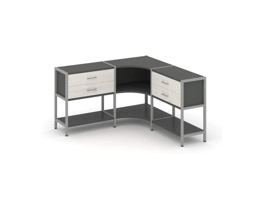 Трехсекционный угловой стеллаж двухярусный с ящиками 1590х1590х879 Шелф Систем / Shelf System