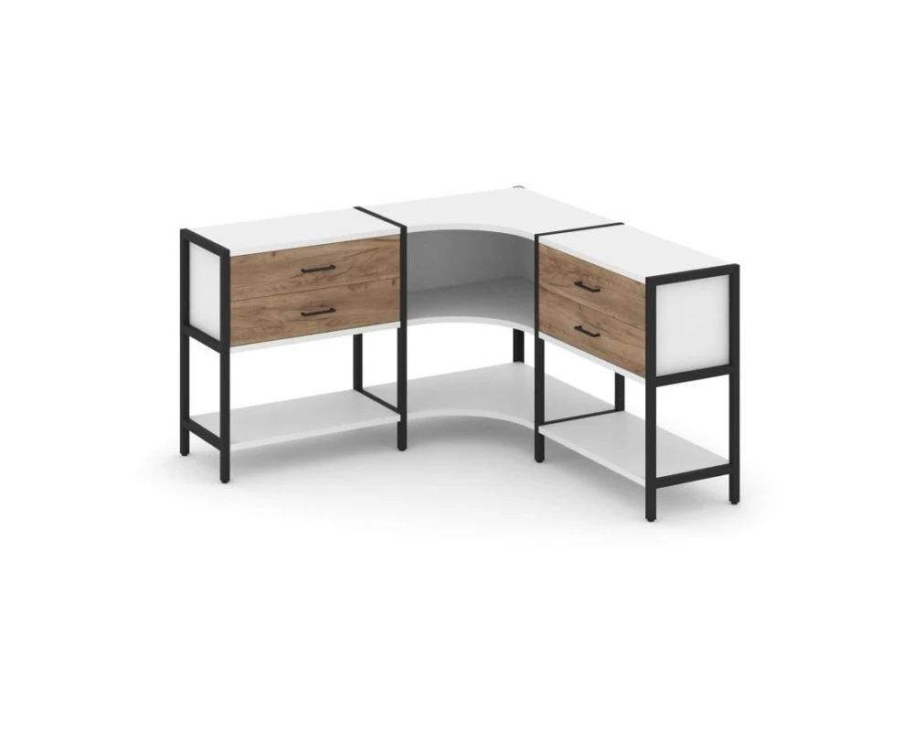 Трехсекционный угловой стеллаж двухярусный с ящиками 1590х1590х879 Шелф Систем / Shelf System