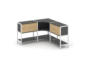 Трехсекционный угловой стеллаж двухярусный с ящиками 1590х1590х879 Шелф Систем / Shelf System images