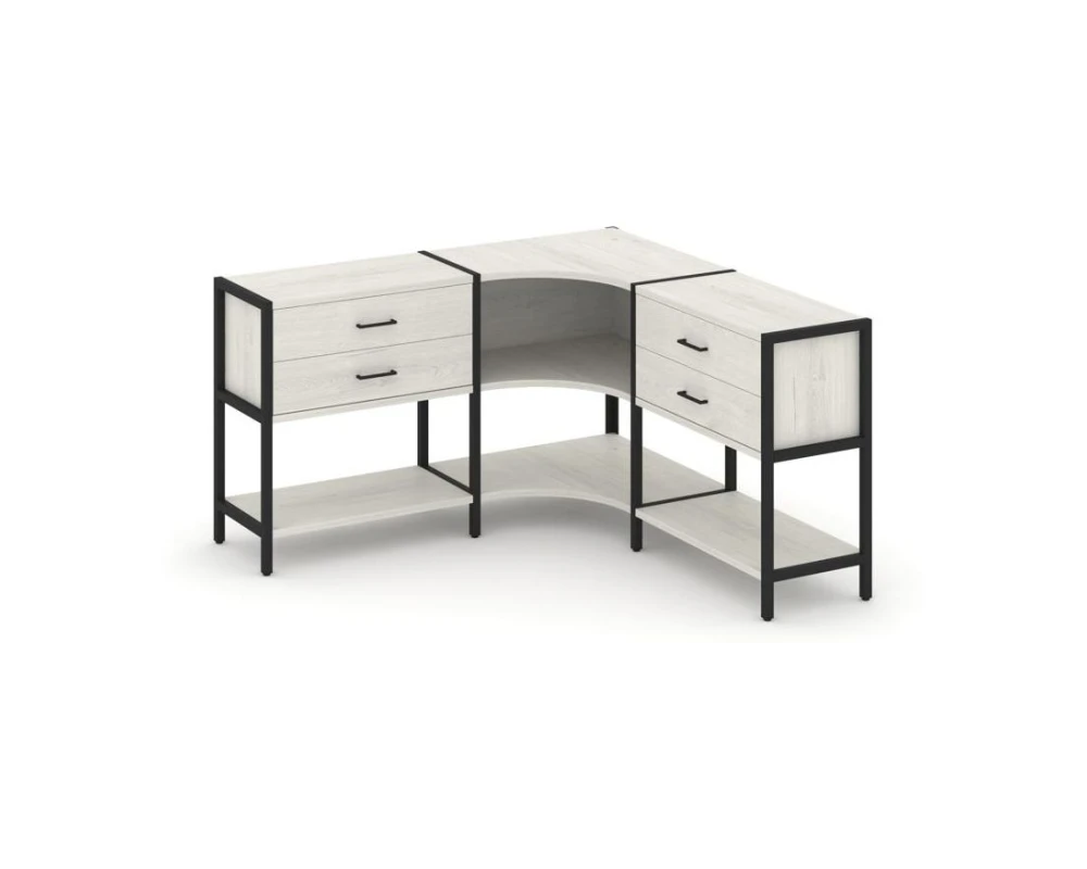 Трехсекционный угловой стеллаж двухярусный с ящиками 1590х1590х879 Шелф Систем / Shelf System