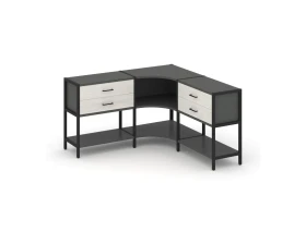 Трехсекционный угловой стеллаж двухярусный с ящиками 1590х1590х879 Шелф Систем / Shelf System images