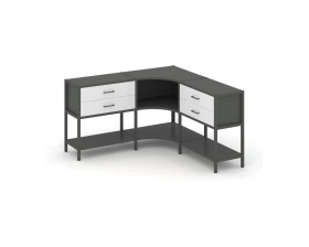 Трехсекционный угловой стеллаж двухярусный с ящиками 1590х1590х879 Шелф Систем / Shelf System images