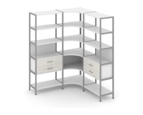 Трехсекционный угловой стеллаж пятиярусный с ящиками 1590х1590х1980 Шелф Систем / Shelf System images