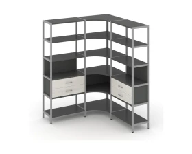Трехсекционный угловой стеллаж пятиярусный с ящиками 1590х1590х1980 Шелф Систем / Shelf System images