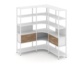 Трехсекционный угловой стеллаж пятиярусный с ящиками 1590х1590х1980 Шелф Систем / Shelf System images