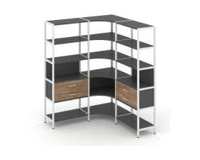 Трехсекционный угловой стеллаж пятиярусный с ящиками 1590х1590х1980 Шелф Систем / Shelf System images