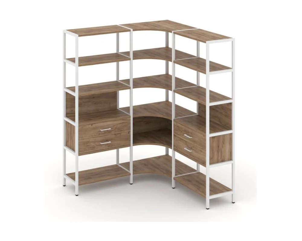Трехсекционный угловой стеллаж пятиярусный с ящиками 1590х1590х1980 Шелф Систем / Shelf System