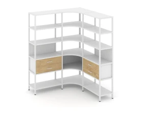 Трехсекционный угловой стеллаж пятиярусный с ящиками 1590х1590х1980 Шелф Систем / Shelf System images