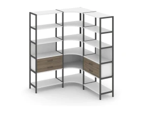 Трехсекционный угловой стеллаж пятиярусный с ящиками 1590х1590х1980 Шелф Систем / Shelf System images