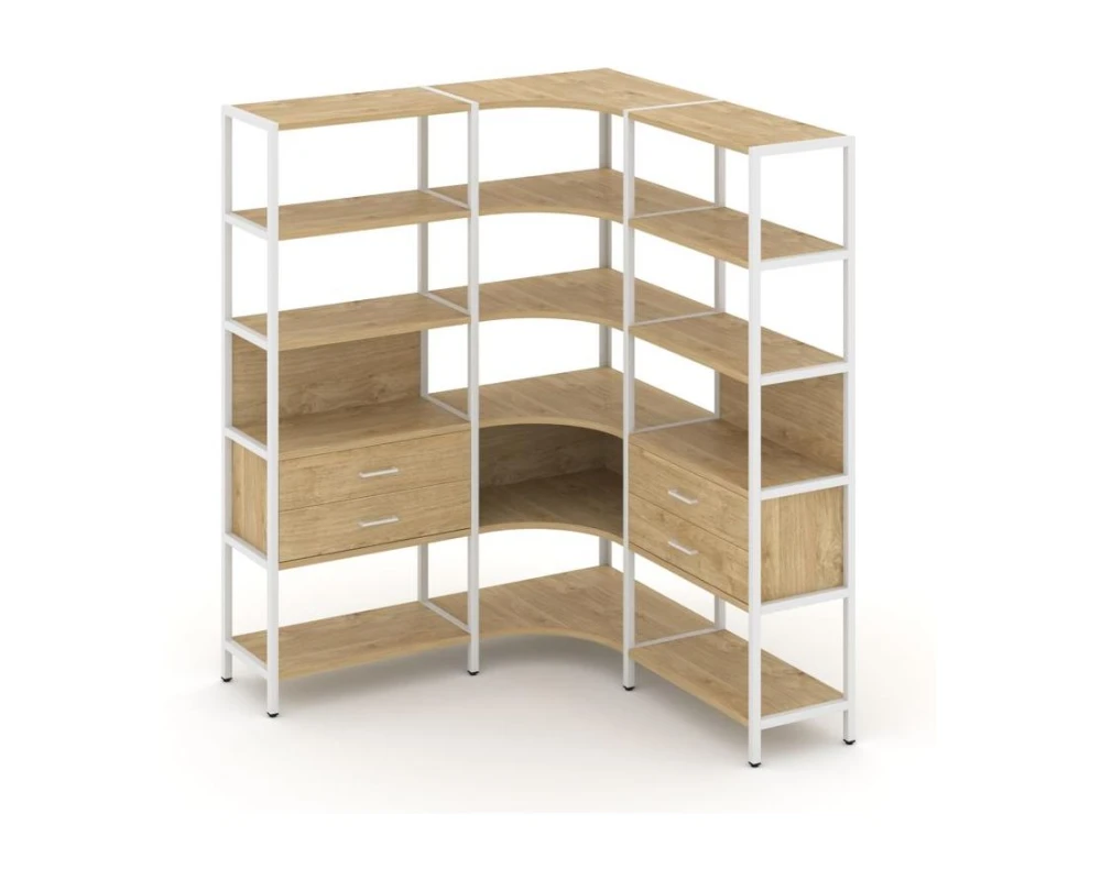 Трехсекционный угловой стеллаж пятиярусный с ящиками 1590х1590х1980 Шелф Систем / Shelf System
