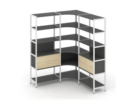 Трехсекционный угловой стеллаж пятиярусный с ящиками 1590х1590х1980 Шелф Систем / Shelf System images
