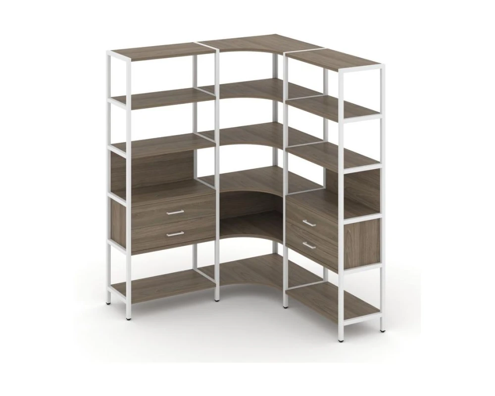 Трехсекционный угловой стеллаж пятиярусный с ящиками 1590х1590х1980 Шелф Систем / Shelf System