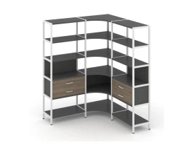 Трехсекционный угловой стеллаж пятиярусный с ящиками 1590х1590х1980 Шелф Систем / Shelf System images