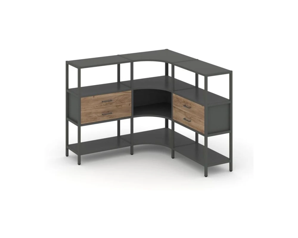 Трехсекционный угловой стеллаж трехярусный с ящиками 1590х1590х1246 Шелф Систем / Shelf System